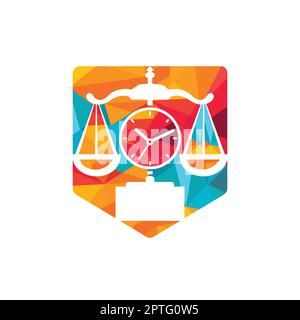 Law time vector logo design. Scale with clock icon vector logo design. Stock Vector
