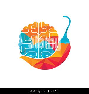Chili brain vector logo design template. Spicy intelligence logo design concept. Stock Vector