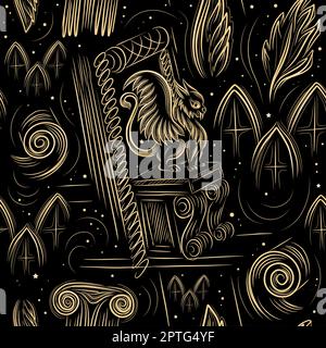 Seamless pattern with gargoyles. Halloween mood pattern. Black ...