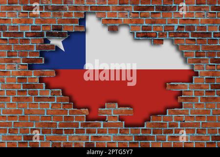 3D Flag of Chile behind the broken old stone wall background Stock ...