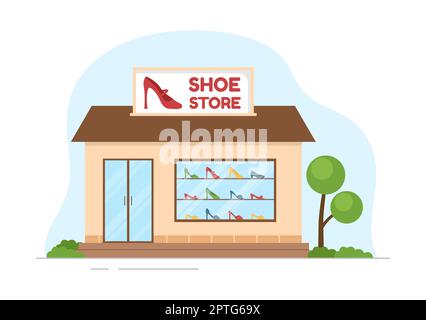 Shoe Store with New Collection Men or Women Various Models or Colors of Sneakers and High Heels in Flat Cartoon Hand Drawn Templates Illustration Stock Photo