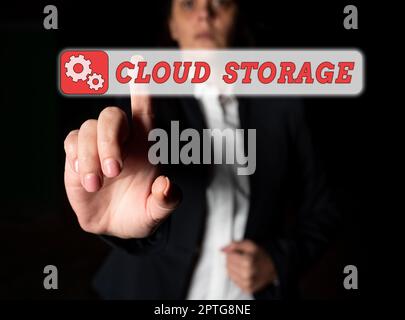 Sign displaying Cloud Storage, Business overview computing connect devices to cloud data on remote storage Stock Photo