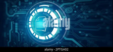 Document Management System (DMS). Document internet data hologram with Technology blue background. Business Online Technology Concept. 3D illustration Stock Photo