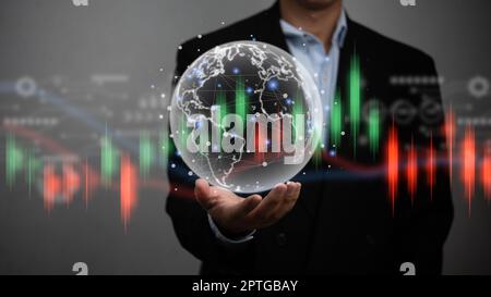 Global stock market virtual screen graph business chart finance growth technology investment currency analysis diagram exchange money trader forex eco Stock Photo