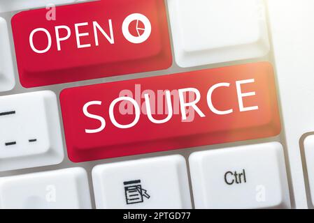 Conceptual display Open Source, Internet Concept contains the source code that can be modified and enhanced Stock Photo