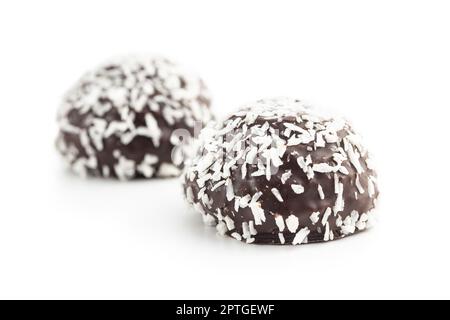 Coconut chocolate balls isolated on the white background. Stock Photo