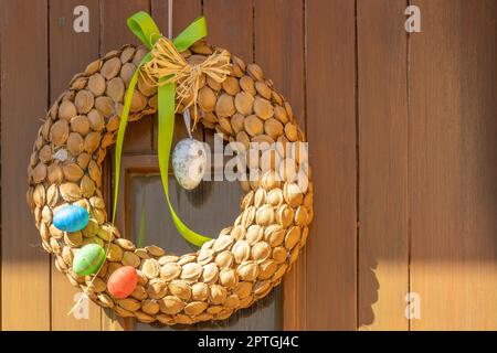 Easter wreath on the door Stock Photo