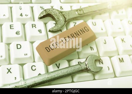Text sign showing Deep Learning, Internet Concept Hierarchical Abstractions Artificial Intelligence Algorithm Stock Photo