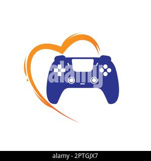 Love games vector logo design template. Vector illustration of a combination of a heart with a game joystick. Stock Vector
