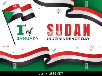 Sudan Independence Day on on January 1st with Flags and Sudanese National Holiday in Flat Cartoon Background Hand Drawn Templates Illustration Stock Photo