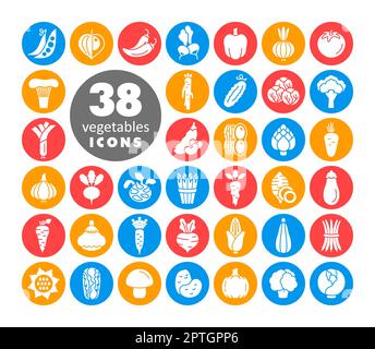 Vegetables isolated vector glyph icons set. Graph symbol for food and drinks web site, apps design, mobile apps and print media, logo, UI Stock Photo