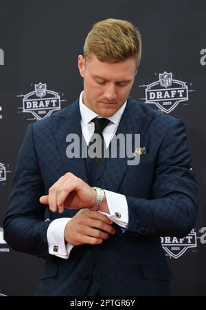Will Levis walks the red carpet of the 2023 NFL Draft at the National WWI  Museum and Memorial in Kansas City, MO on April 27, 2023. (Photo by  Fernando Leon/Sipa USA Stock