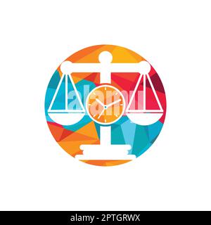 Law time vector logo design. Scale with clock icon vector logo design. Stock Vector