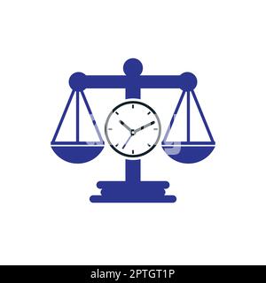 Law time vector logo design. Scale with clock icon vector logo design. Stock Vector