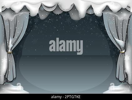 Winter Snowy Theater Stage with Snowflakes Stock Vector