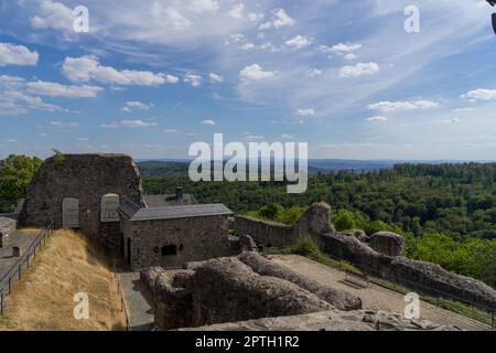 Ancient castle ruin called Greifenstein in the same called german village at summer Stock Photo