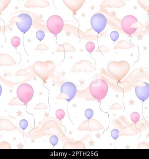 Seamless vector pattern with balloons. Baby shower party ornament. Gentle pattern for babies and newborns. Stock Photo