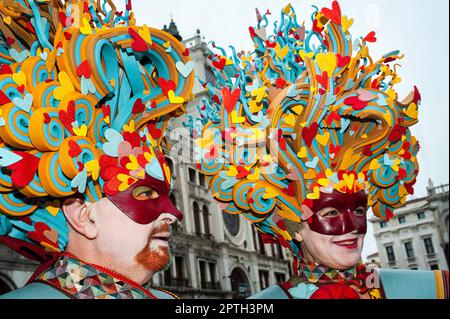Venice, Italy - February 7 2018 - The Masks of carnival 2018. The Carnival of Venice (Italian: Carnevale di Venezia) is an annual festival held in Ven Stock Photo