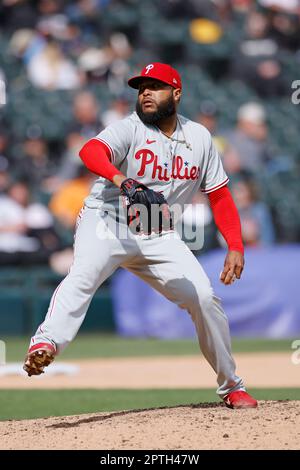 Philadelphia Phillies relief pitcher Jose Alvarado (46) in action during  the first baseball game of a