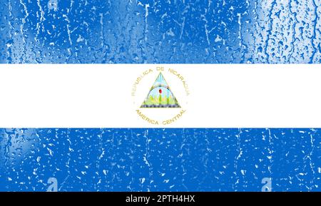 3D Flag of Nicaragua on a glass with water drop background Stock Photo ...