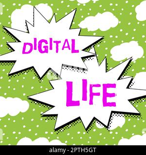 Conceptual caption Digital Life, Word for Living in a world interconnected through Internet Multimedia Stock Photo