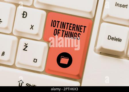 Conceptual caption Iot Internet Of Things, Internet Concept Network of Physical Devices send and receive Data Stock Photo
