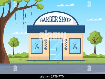 Barber Shop for Male or Female Clients Haircut with Mirrors, Desk and Hair Cutting Equipment in Flat Cartoon Hand Drawn Templates Illustration Stock Vector