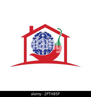 Chili brain vector logo design template. Spicy intelligence logo design concept. Stock Vector