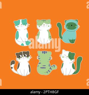 Set of Cute Cartoon Cat in Various Poses Stock Vector