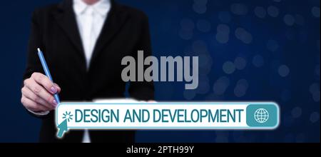 Conceptual caption Design And Development, Internet Concept Defining the Specification of Products and Services Stock Photo