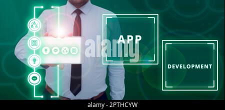 Text caption presenting App Development, Conceptual photo producing computer software with a specialized purpose Stock Photo