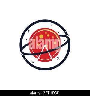 Planet pizza vector logo design template. Space pizza logo concept. Stock Vector