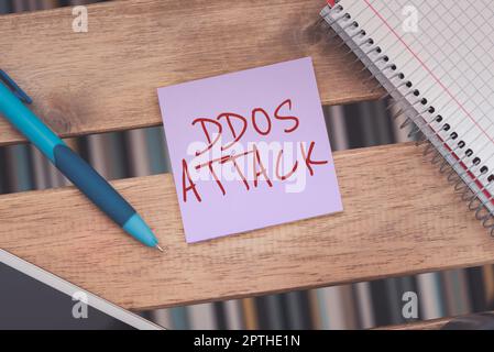 Conceptual caption Ddos Attack, Business overview disturbed access to the normal server caused by malicious system Stock Photo