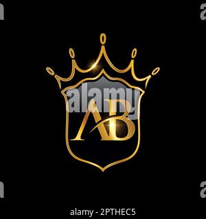 Initial AB monogram alphabet with a crown and shield. Stock Vector