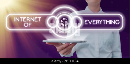 Writing displaying text Internet Of Everything, Business overview smart modern city and wireless communication network Stock Photo