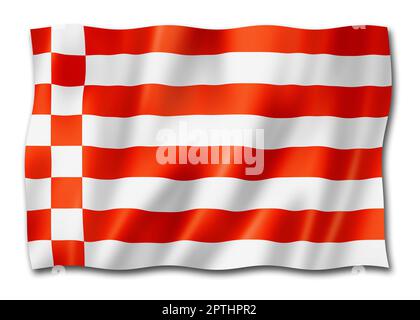 Bremen state flag, Germany waving banner collection. 3D illustration Stock Photo