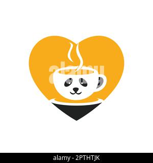 Panda coffee vector logo design template. Coffee shop or restaurant logo concept. Stock Vector