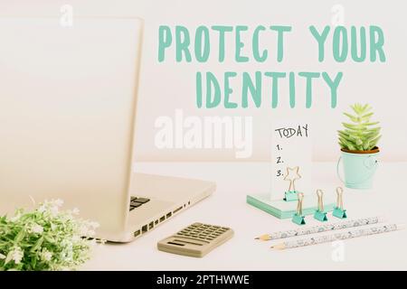 Writing displaying text Protect Your Identity, Business showcase secure from data breach and information security Stock Photo