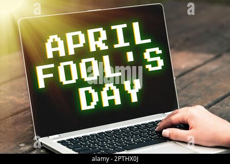 Text sign showing April Fool S Is Day, Conceptual photo Practical jokes humor pranks Celebration funny foolish Stock Photo