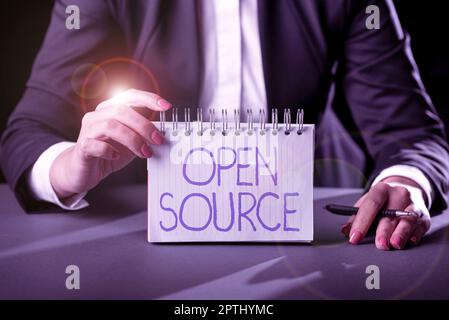 Writing displaying text Open Source, Internet Concept contains the source code that can be modified and enhanced Stock Photo