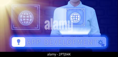 Conceptual display App Development, Word for producing computer software with a specialized purpose Stock Photo