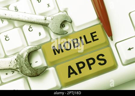 Handwriting text Mobile Apps, Internet Concept a software application designed to run on handheld devices Stock Photo