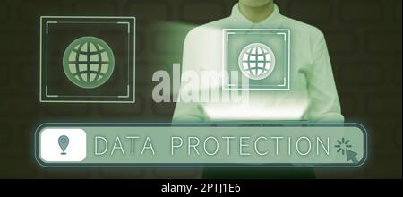 Handwriting text Data Protection, Concept meaning safeguarding information away from a possible data breach Stock Photo