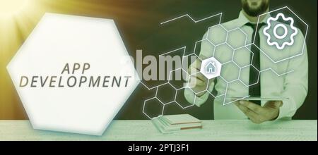 Conceptual display App Development, Word for producing computer software with a specialized purpose Stock Photo