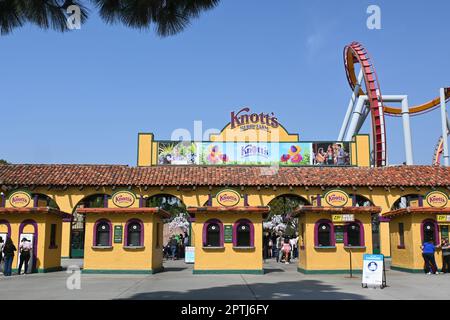 BUENA PARK, CALIFORNIA - 27 APR 2023: Knotts Berry Farm entrance and ticket booths. Stock Photo
