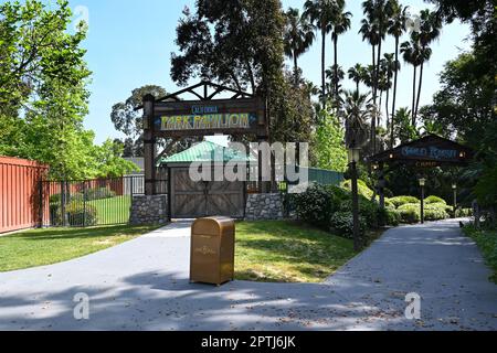 BUENA PARK, CALIFORNIA - 27 APR 2023: California Park Pavilion, at Knotts Berry Farm, an event center in a park setting and Gold Rush Camp a western t Stock Photo