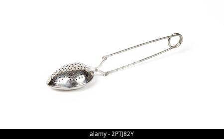 Tea strainer isolated on white background. Stainless tea strainer or tea infuser in metal ball Stock Photo