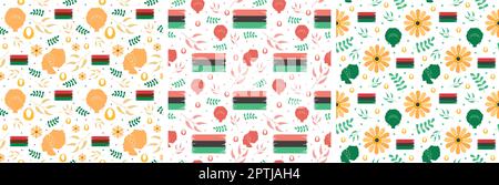 Set of Happy Kwanzaa Holiday African Seamless Pattern Design with Festival Style Element on Template Hand Drawn Cartoon Flat Illustration Stock Vector