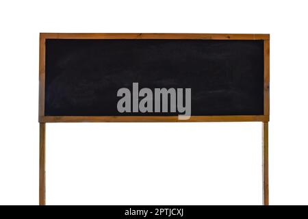 Empty chalkboard isolated on white background. Blank chalkboard with wooden frame with copy space for text. Education concept. Stock Photo