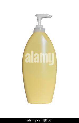 Blank yellow cosmetic bottles mockup isolated on white background included clipping path. Design product for cream, foam, shampoo. Stock Photo